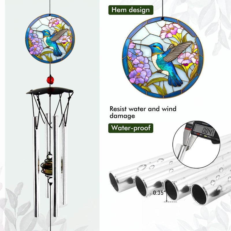 Howarmer Wind Chimes for Outside 24" Hummingbird Wind Chimes Outdoor Home Patio Garden Decor Hummingbird Gifts Windchimes Outdoors Gift Ideas for Women Mom Grandma Sisters - Image 3
